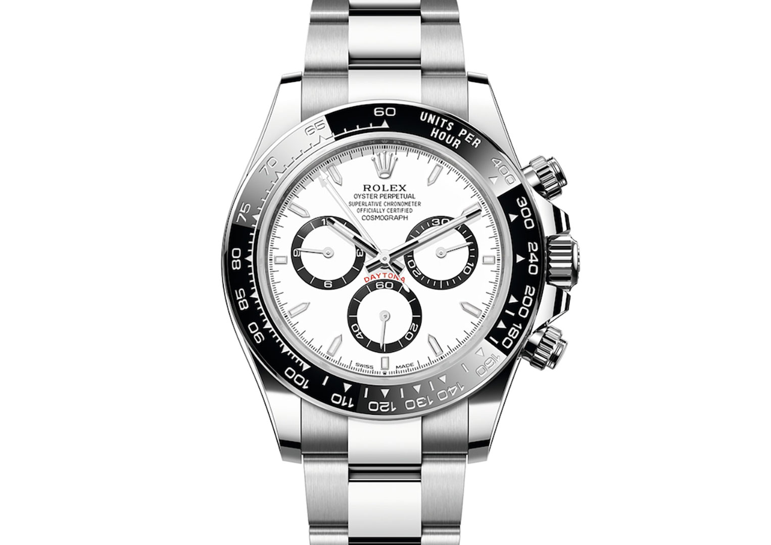 The only other steel Daytona currently available in the Rolex line-up, with white dial