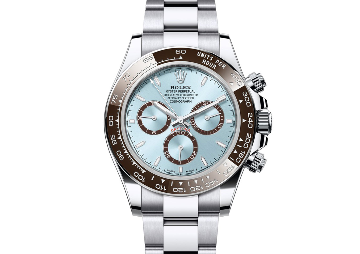 The latest platinum Daytona features an exhibition caseback