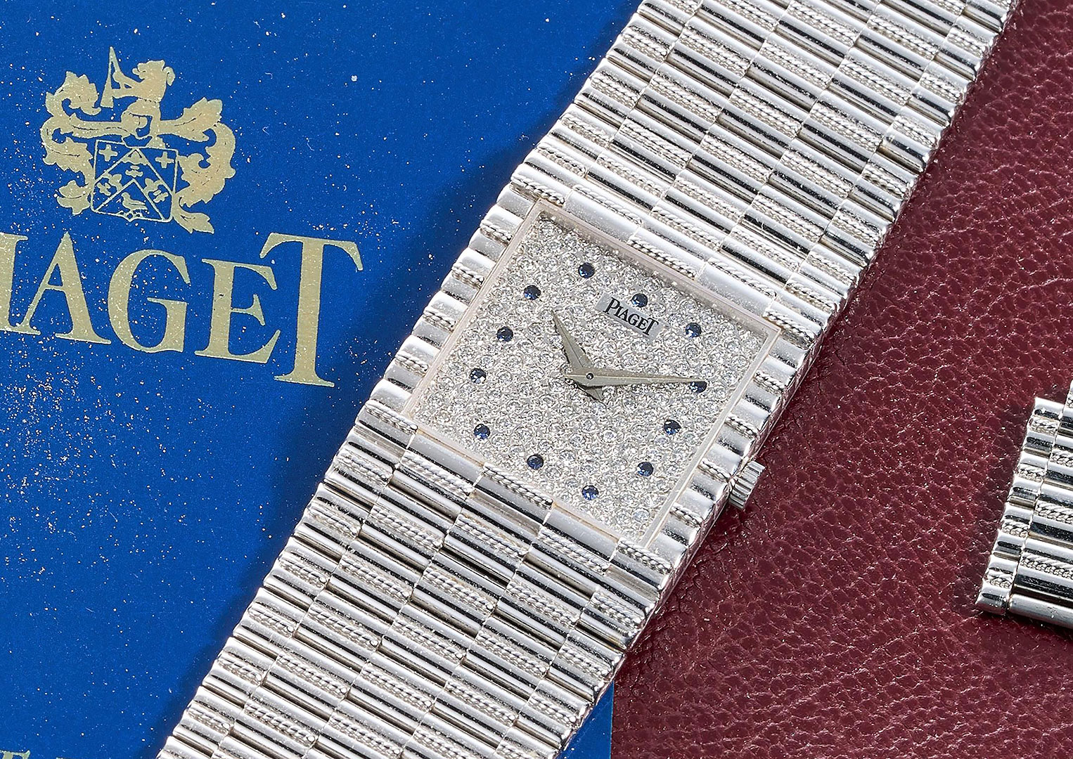 An early 90s Piaget with pavé dial and sapphire indices. Image courtesy of Bonhams